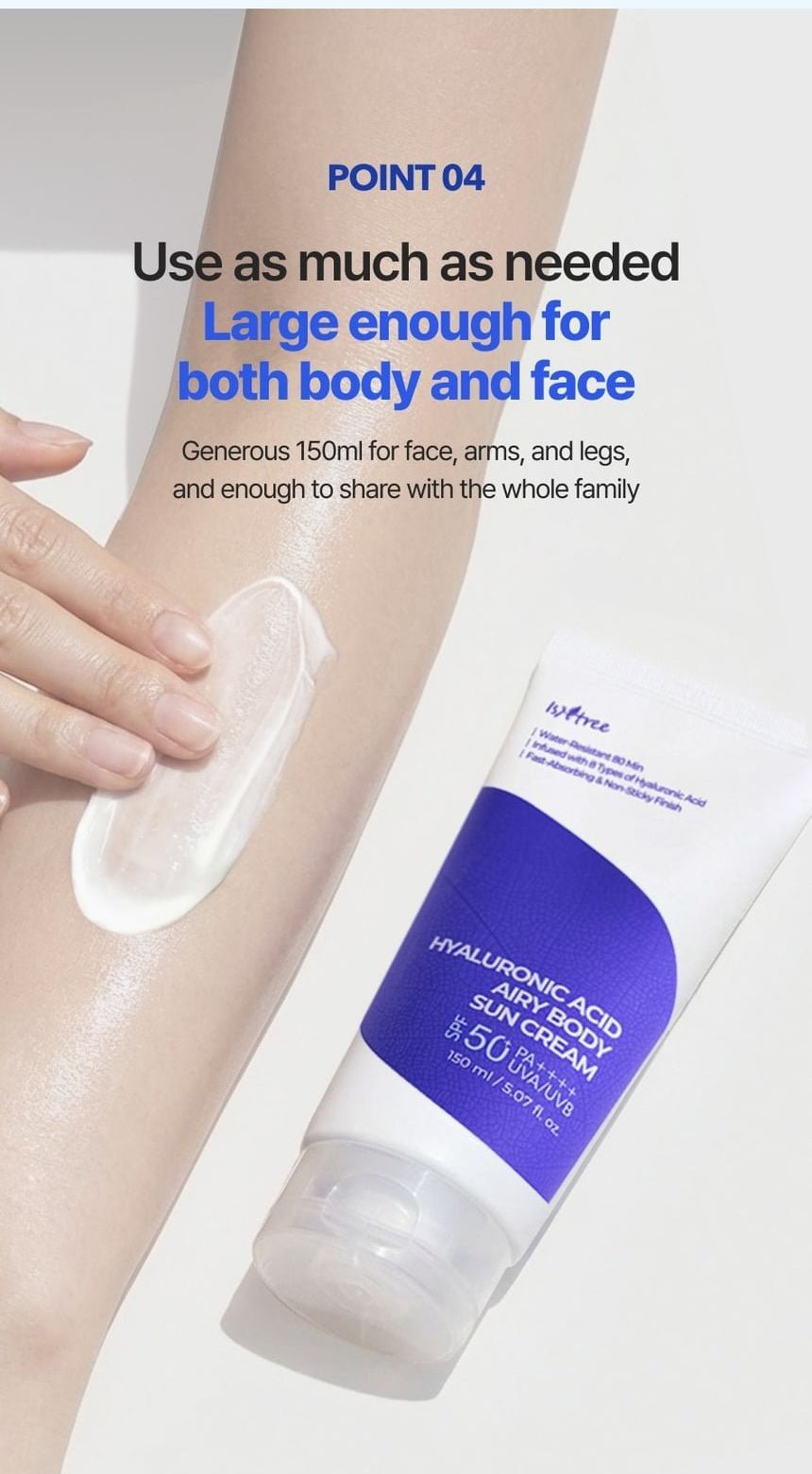 Isntree Hyaluronic Acid Airy Body Sun Cream SPF50+ PA++++ 150mL - 150mL face and body format