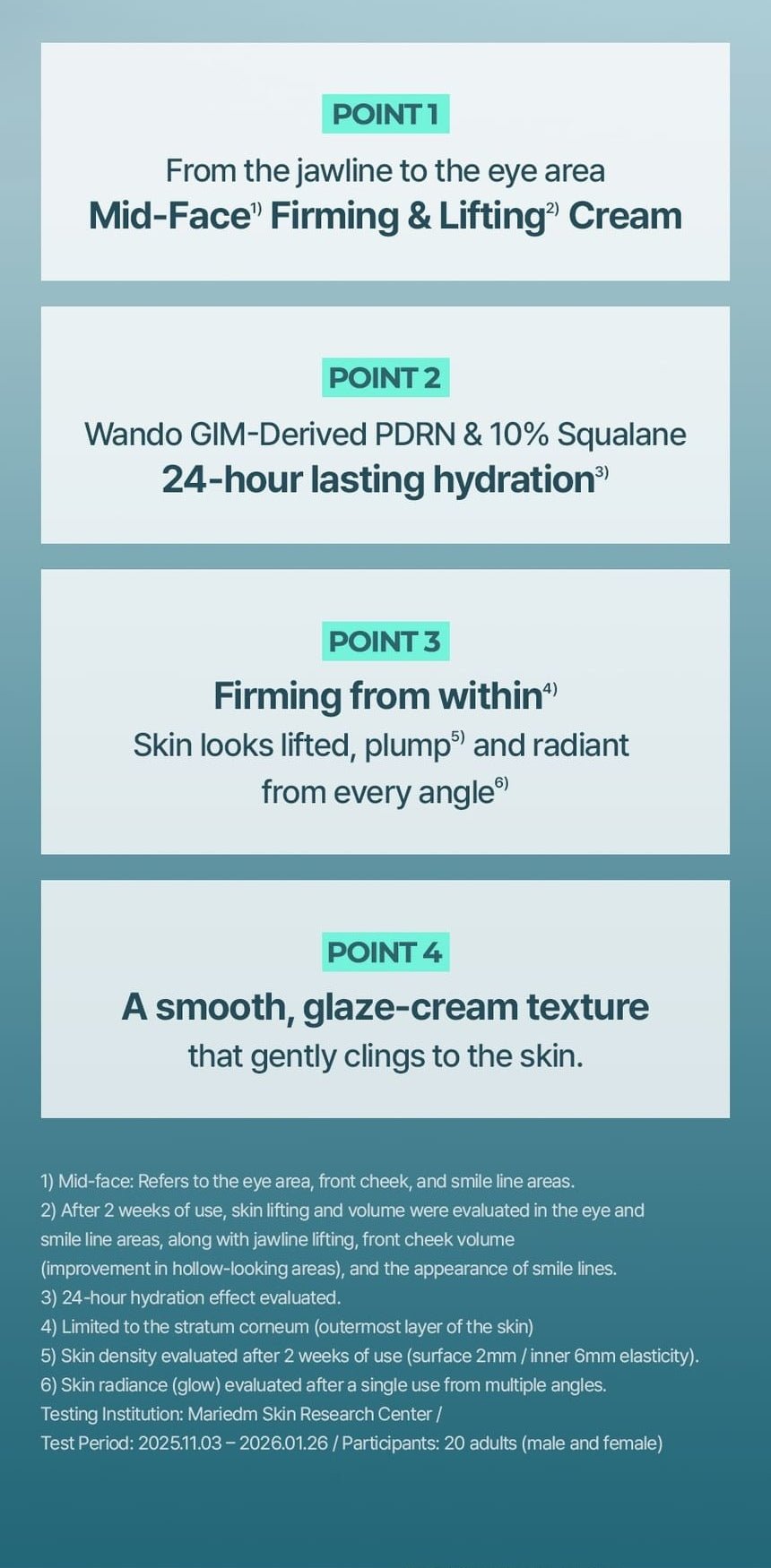 Isntree GIM PDRN Hydro Firming Cream: Firming and hydration evaluation scope, duration and study details