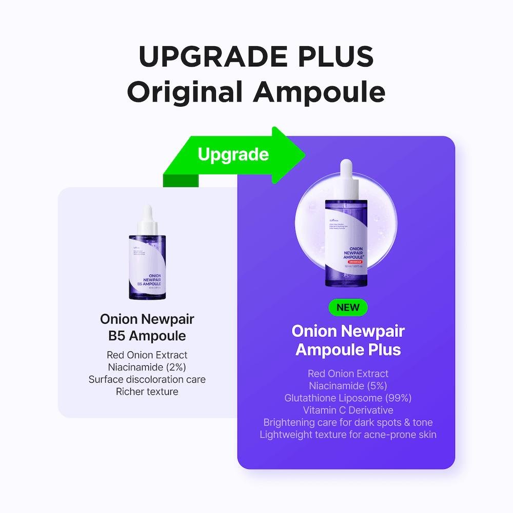Isntree Onion Newpair Ampoule Plus 50mL: Plus formula compared with original B5 Ampoule