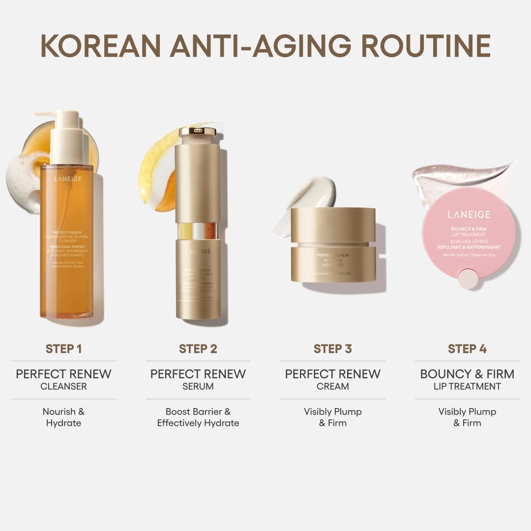 LANEIGE Perfect Renew 3X Cream Advanced 50 mL alternative Korean anti-aging routine including cleanser and lip treatment