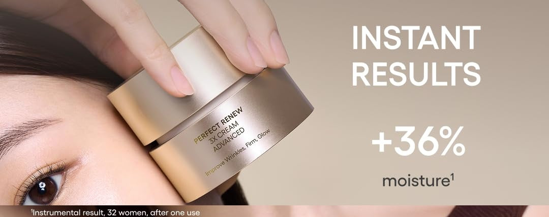 LANEIGE Perfect Renew 3X Cream Advanced 50 mL instant 36 percent moisture result with 32-woman one-use instrumental footnote