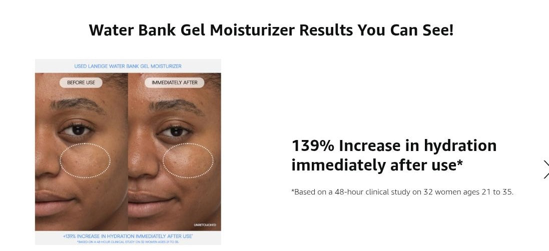 LANEIGE Water Bank Blue Hyaluronic Gel Cream 139 percent immediate hydration study with full clinical qualification