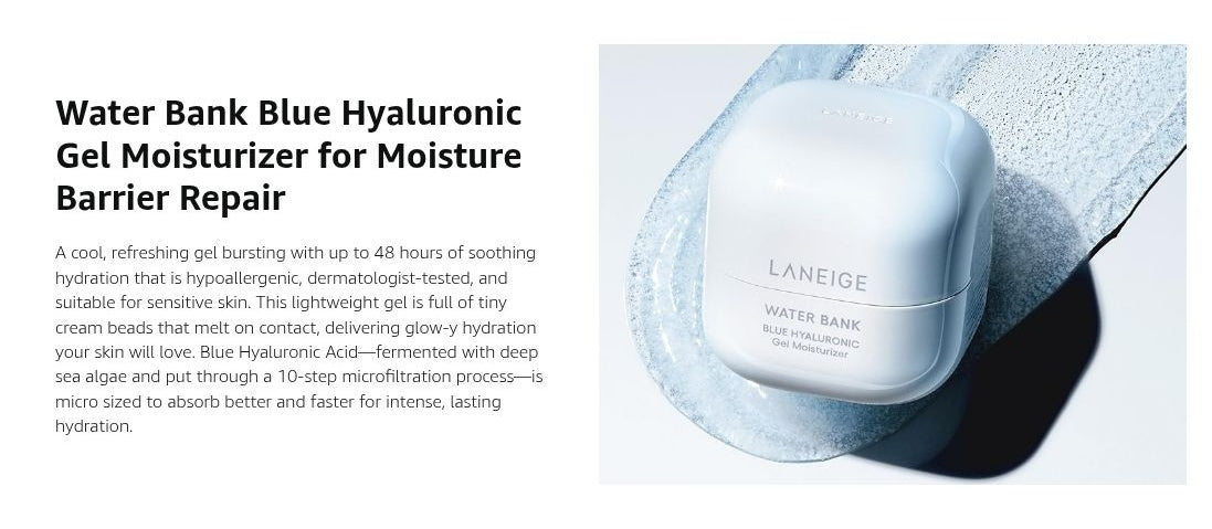 LANEIGE Water Bank Blue Hyaluronic Gel Cream formula texture and Blue Hyaluronic Acid overview
