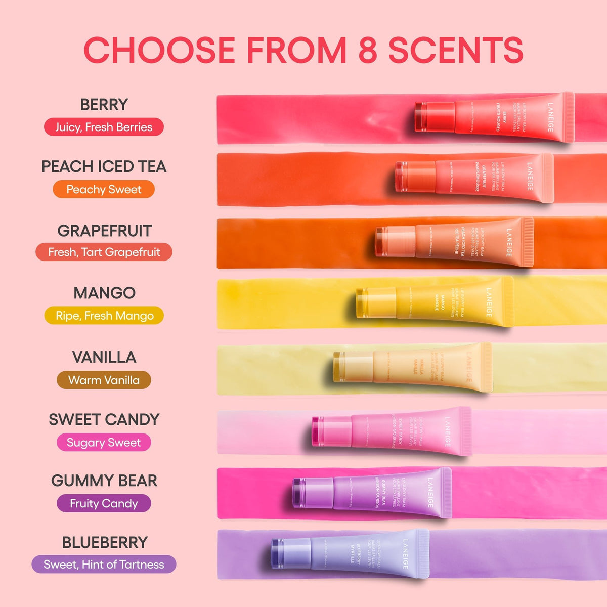 LANEIGE Lip Glowy Balm scent collection guide