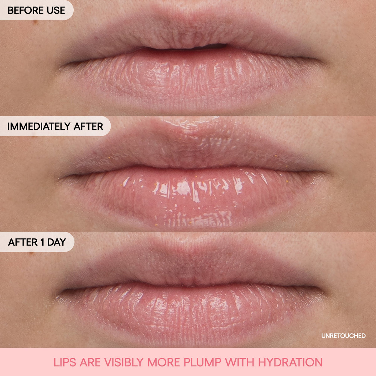 LANEIGE Bouncy & Firm Lip Treatment hydration before and after