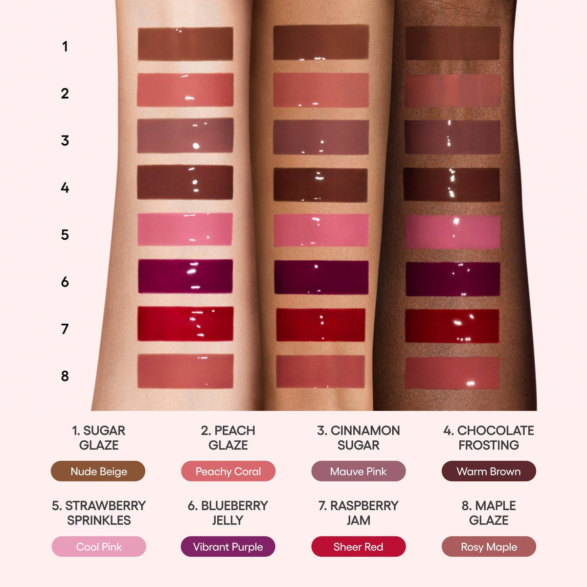 LANEIGE Glaze Craze Tinted Lip Serum shade swatches on skin tones