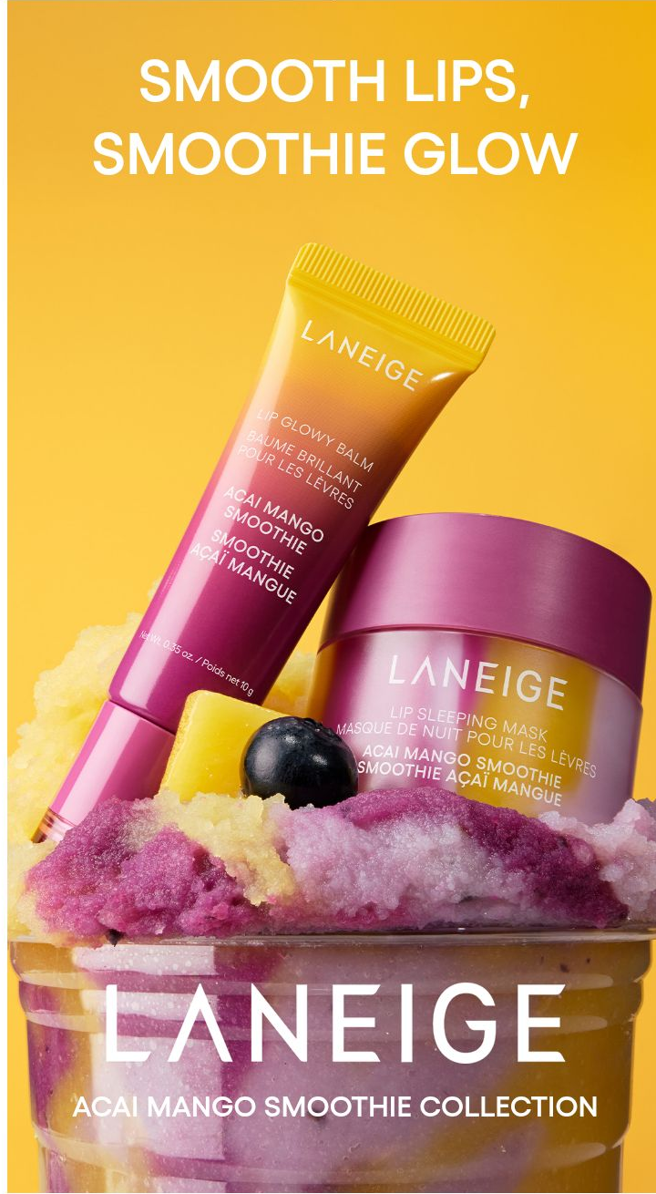 LANEIGE Lip Glowy Balm Acai Mango Smoothie: SMOOTH LIPS, SMOOTHIE GLOW ACAI MANGO SMOOTHIE COLLECTION