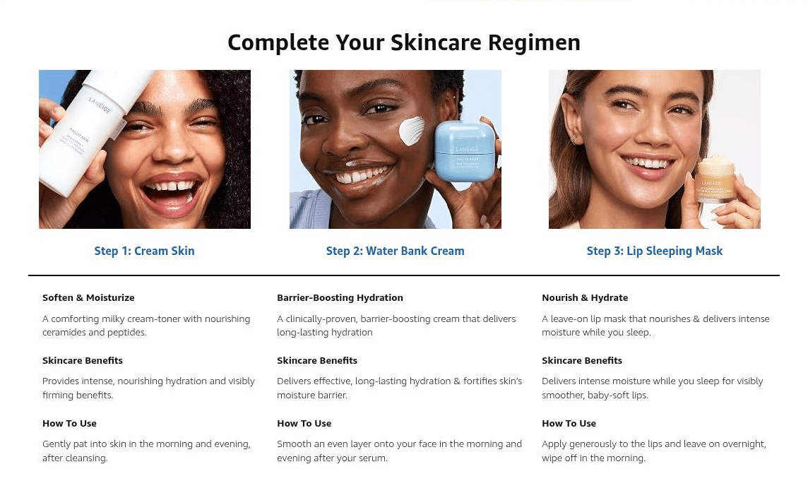 LANEIGE overnight routine with Lip Sleeping Mask, Cream Skin and Water Bank