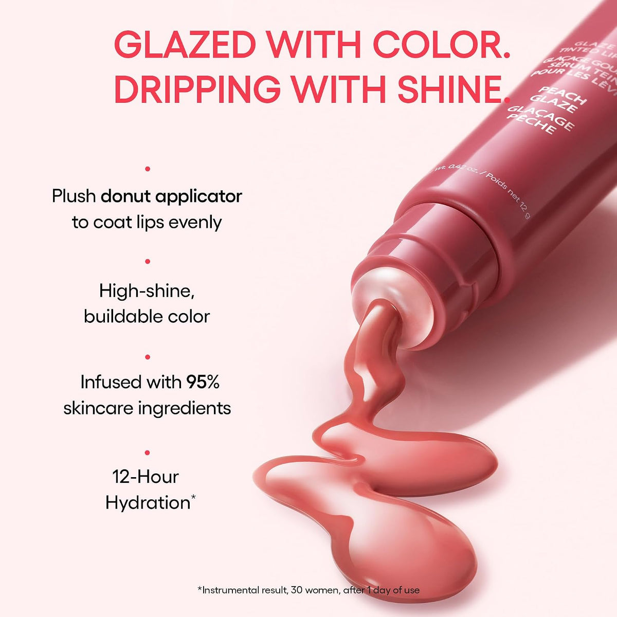 LANEIGE Glaze Craze glazed color, 95 percent skincare and 12-hour hydration with study footnote