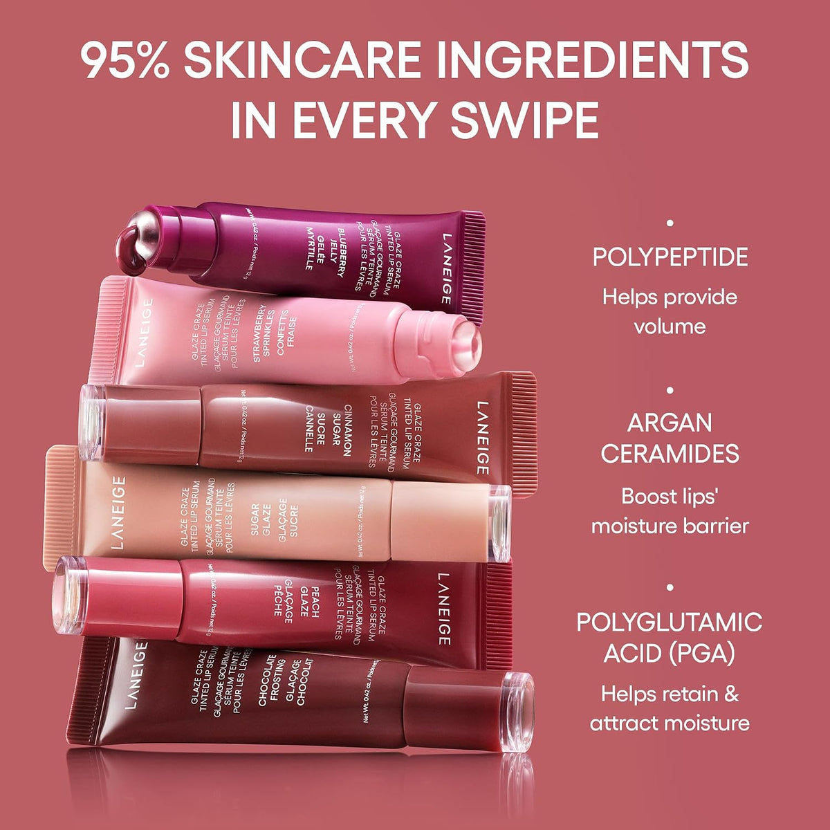 LANEIGE Glaze Craze polypeptide, argan ceramides and polyglutamic acid benefits
