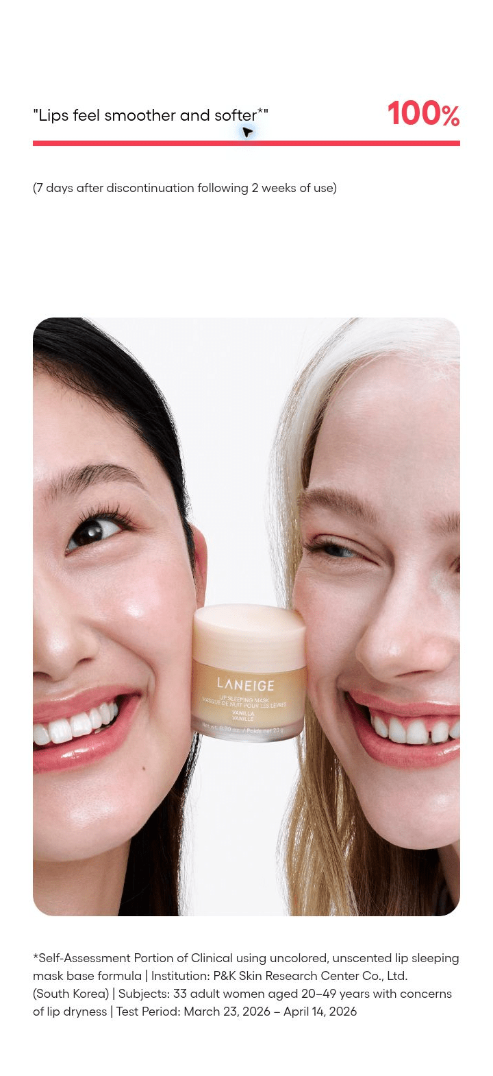 LANEIGE Lip Sleeping Mask EX 2026 uncolored unscented base formula study, not every scent individually tested