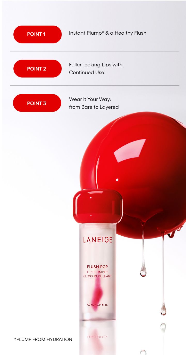 LANEIGE Flush Pop Lip Plumper three key product benefits