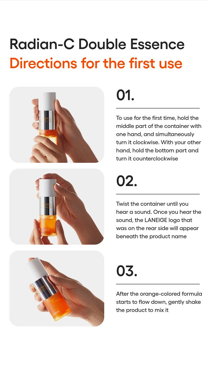 LANEIGE Radian-C Double Active Brightening Essence first-use mixing directions