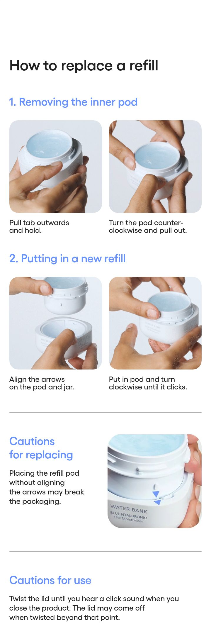 LANEIGE Water Bank Gel - refill directions cautions