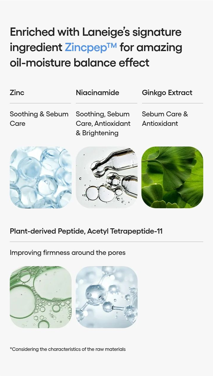 LANEIGE Cream Skin Zincpep Toner Gel Moisturizer - ingredients