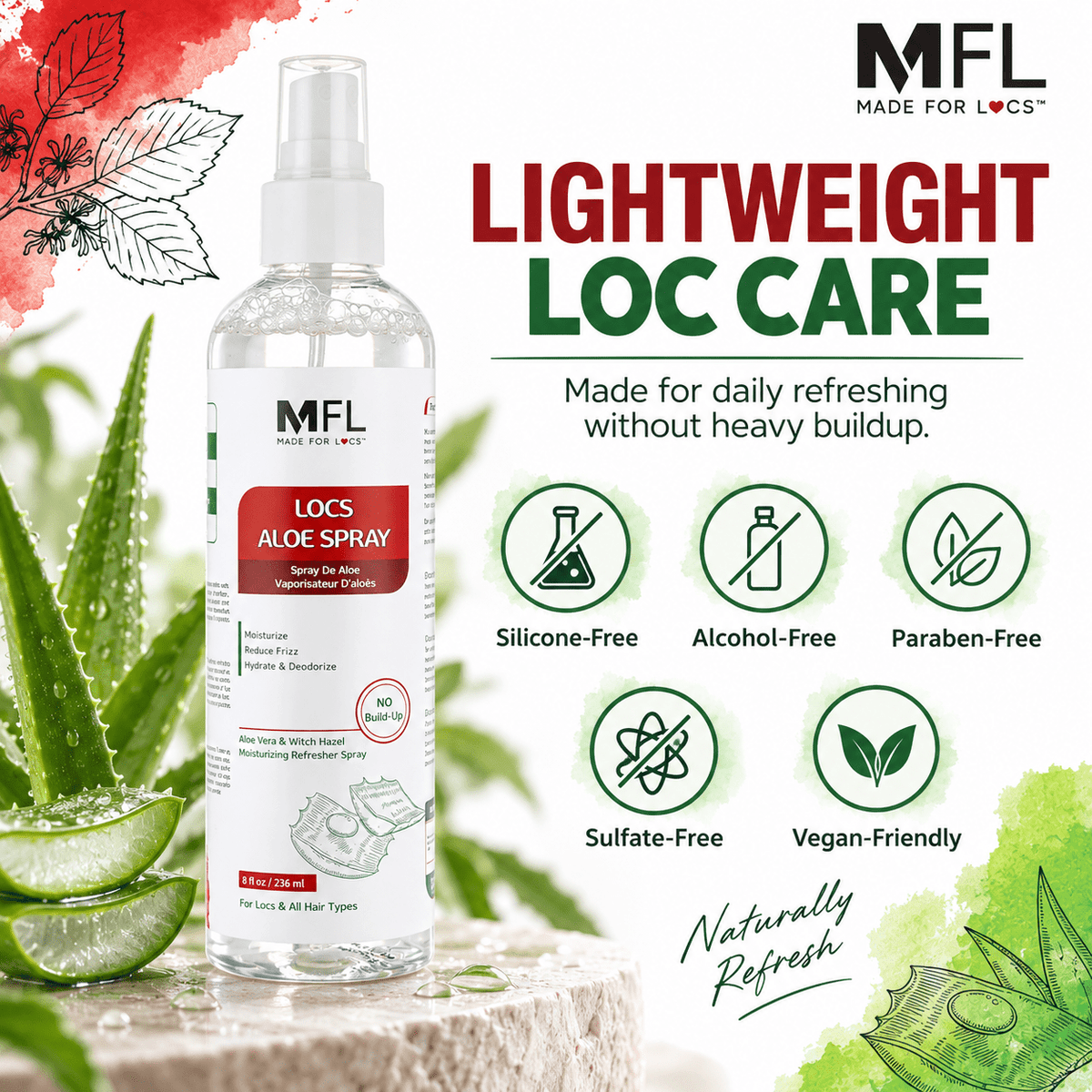 Made For Locs Aloe Spray silicone free alcohol free paraben free sulfate free vegan friendly
