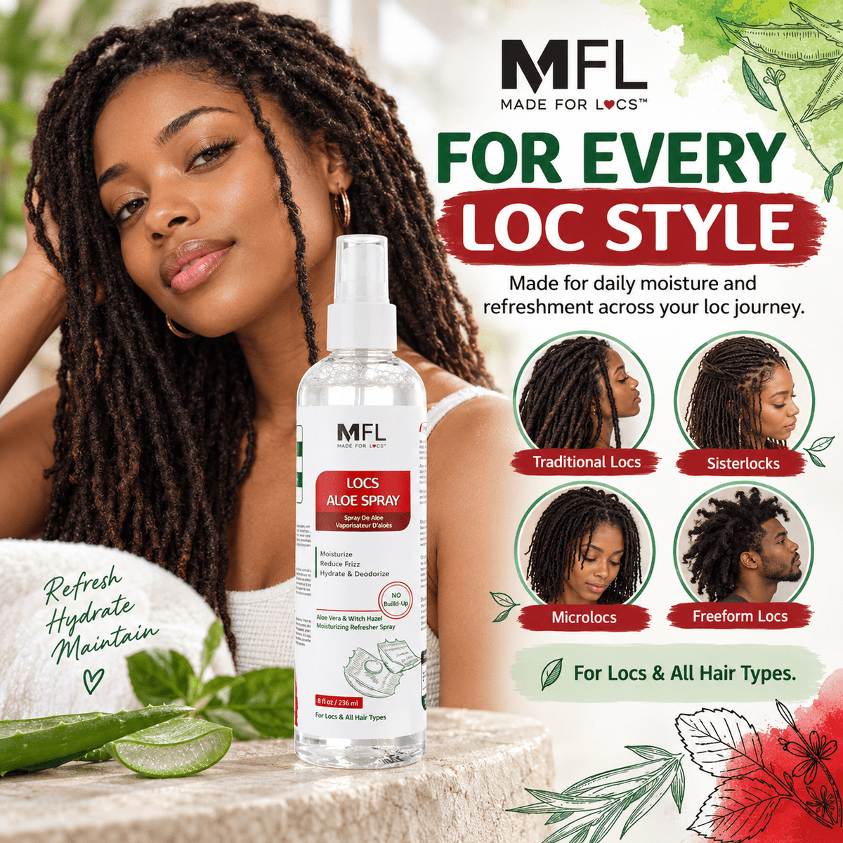Made For Locs Aloe Spray for traditional locs Sisterlocks microlocs and freeform locs