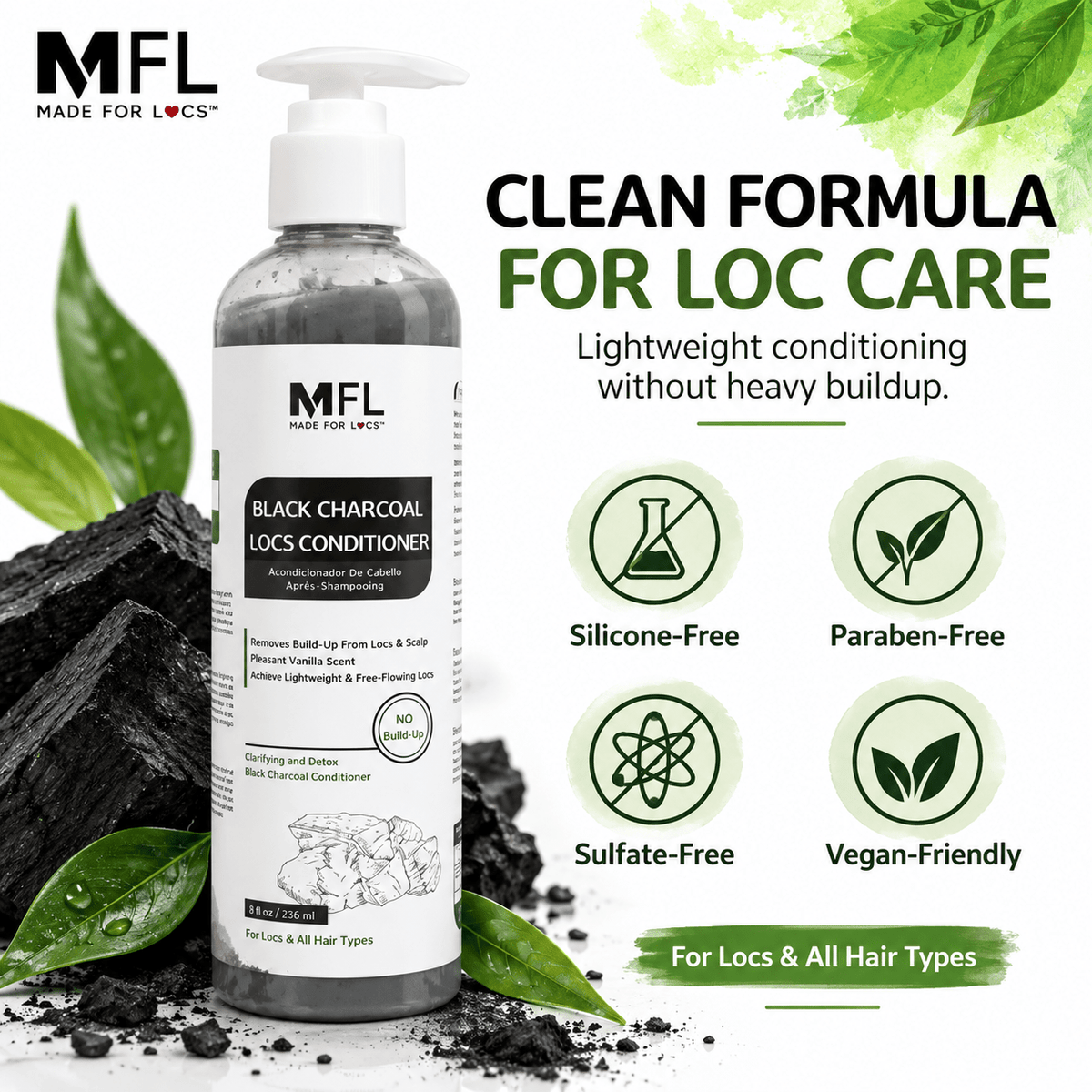 Made For Locs Black Charcoal Conditioner silicone free paraben free sulfate free and vegan friendly