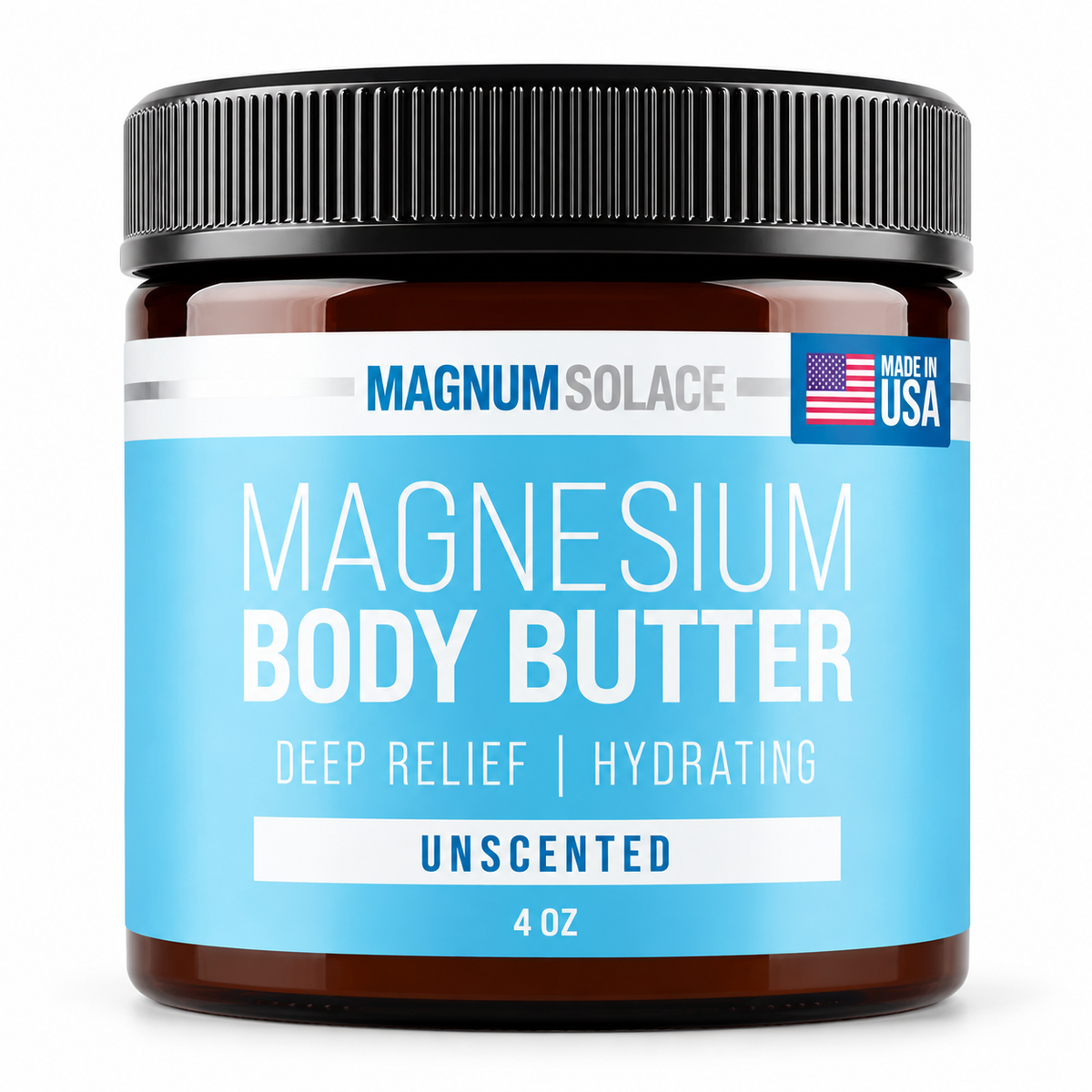 Magnum Solace Magnesium Body Butter Unscented 4 oz on white background