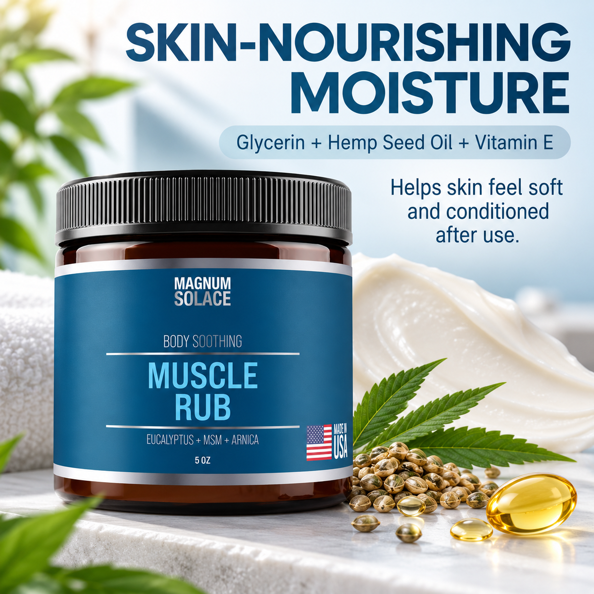 Magnum Solace Muscle Rub skin-nourishing moisture infographic