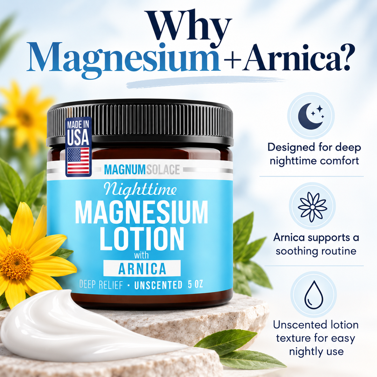Magnum Solace why magnesium and arnica infographic