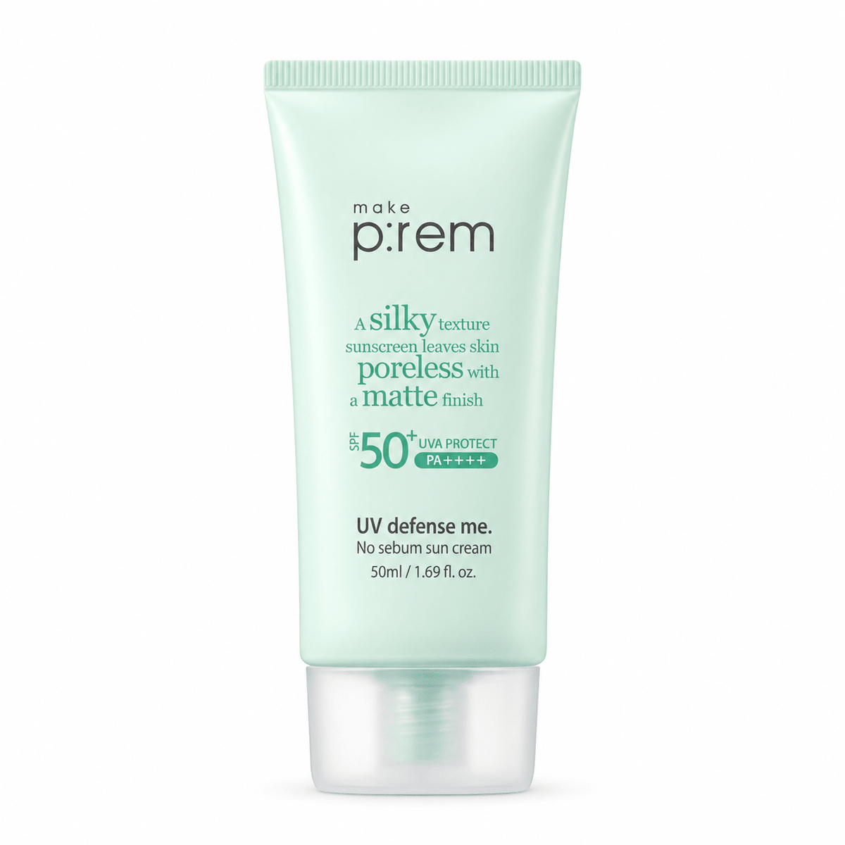make p:rem UV Defense Me No Sebum Sun Cream 50mL β authentic product packaging on a white background