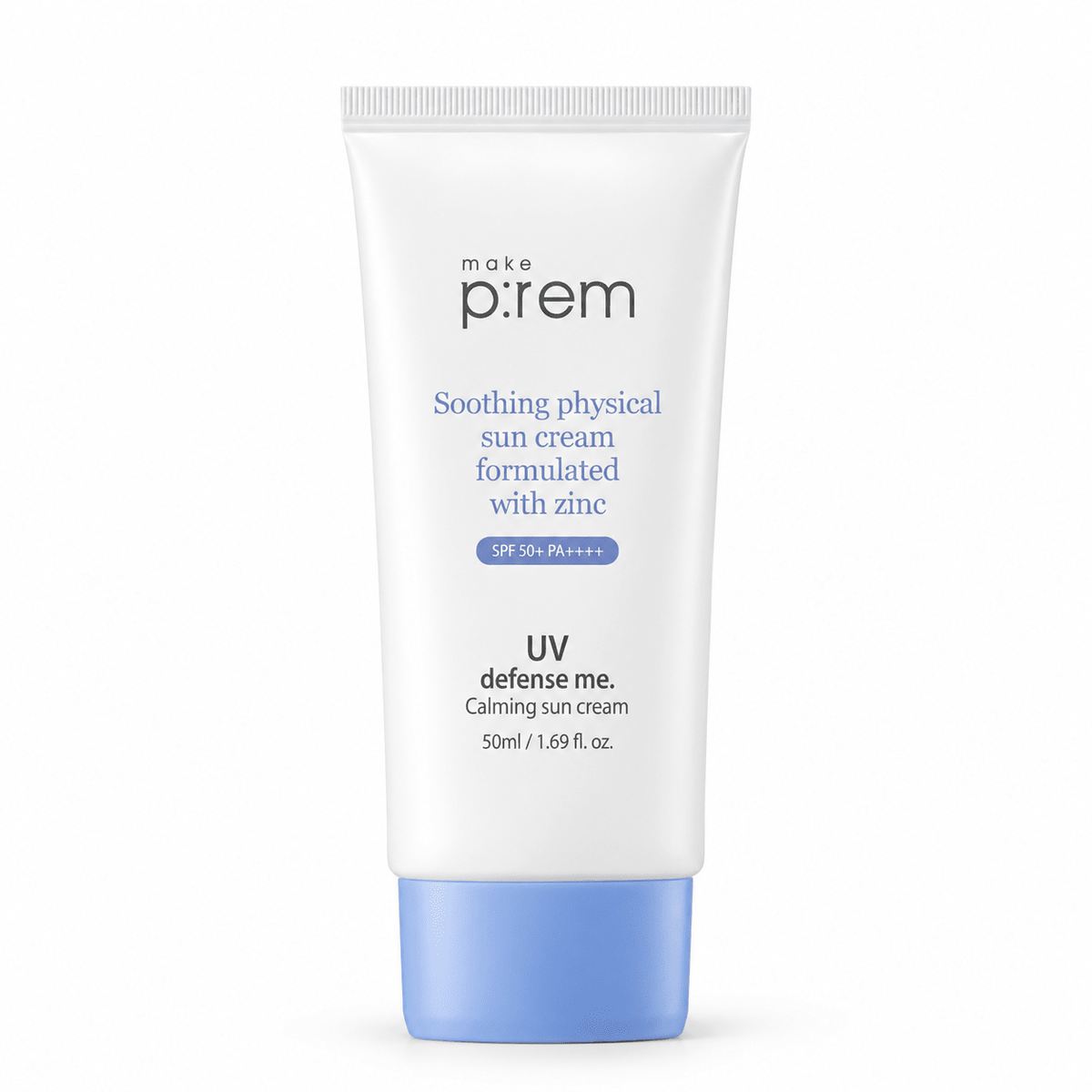 make p:rem UV Defense Me Calming Sun Cream 50mL β authentic product packaging on a white background