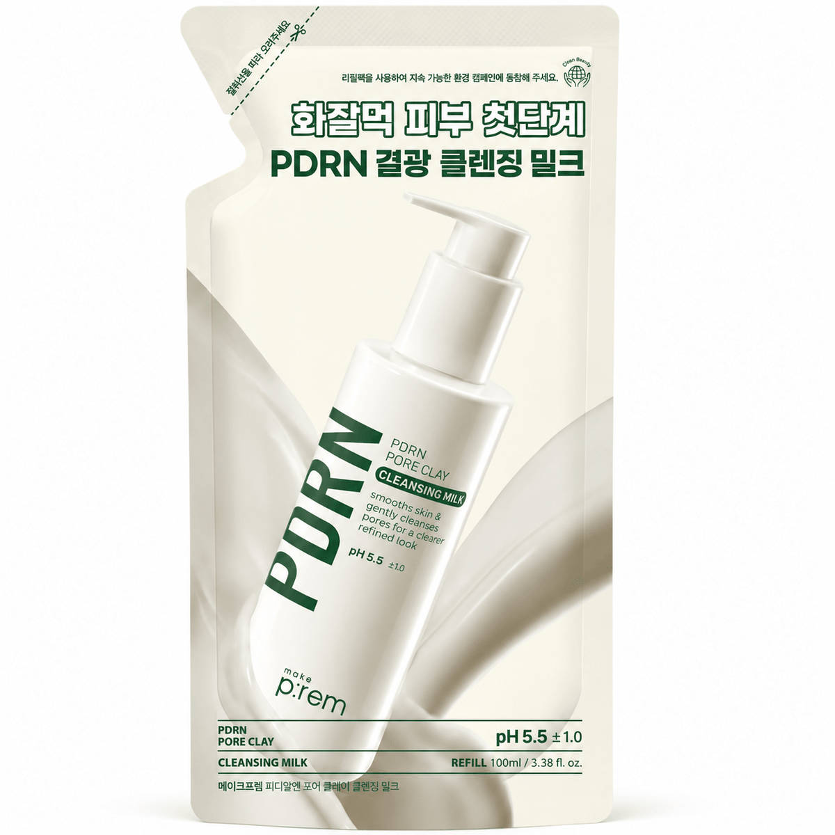 make p:rem PDRN Pore Clay Cleansing Milk 100mL Refill on white
