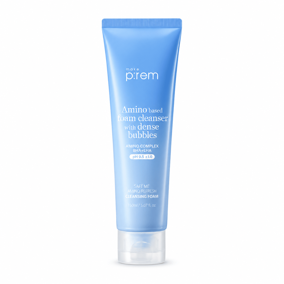 make p:rem Safe me Amino Refresh Cleansing Foam 150mL blue tube on white