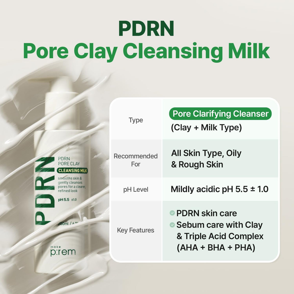 make p:rem PDRN Pore Clay Cleansing Milk formula and product information