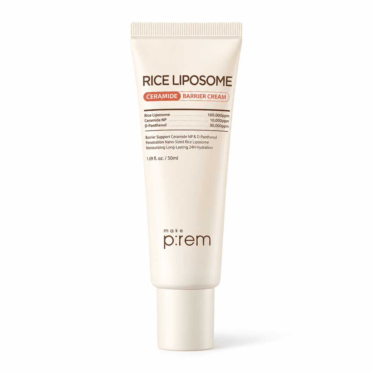make p:rem Rice Liposome Ceramide Barrier Cream 50ml on white background