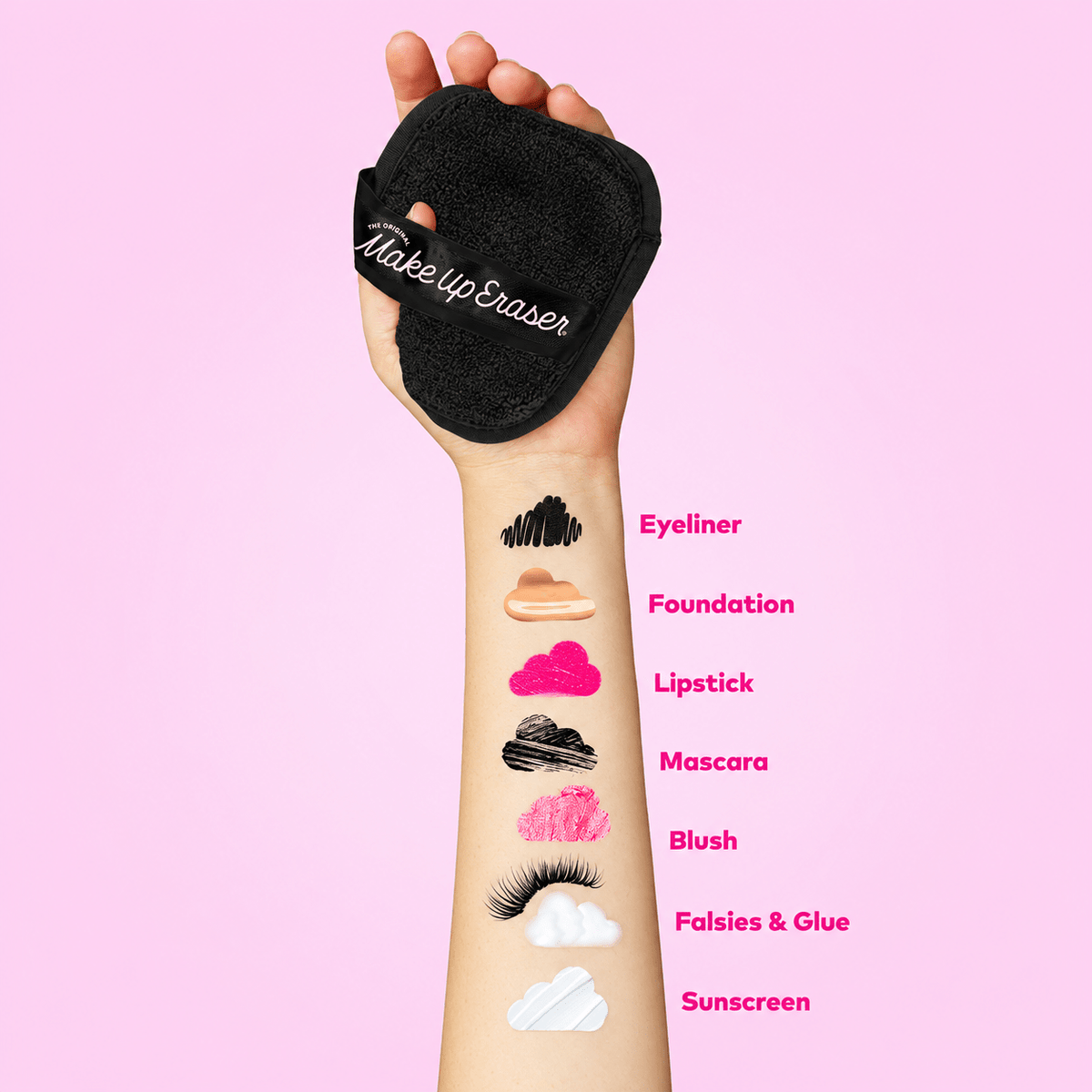 MakeUp Eraser Chic Black cloth removing eyeliner foundation lipstick mascara blush lash glue and sunscreen