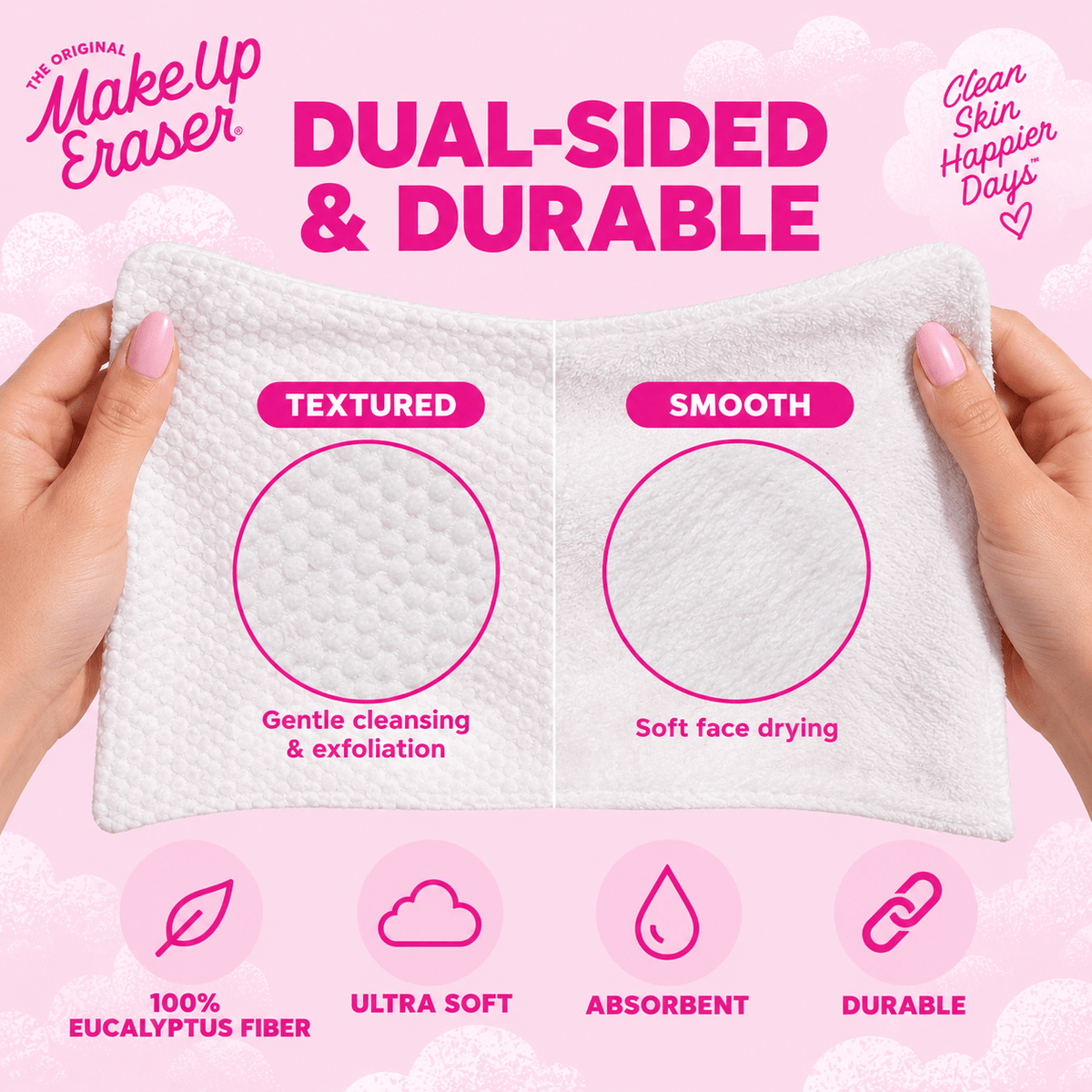 MakeUp Eraser Cloud Clean Eco Towelettes dual-sided textured and smooth surfaces