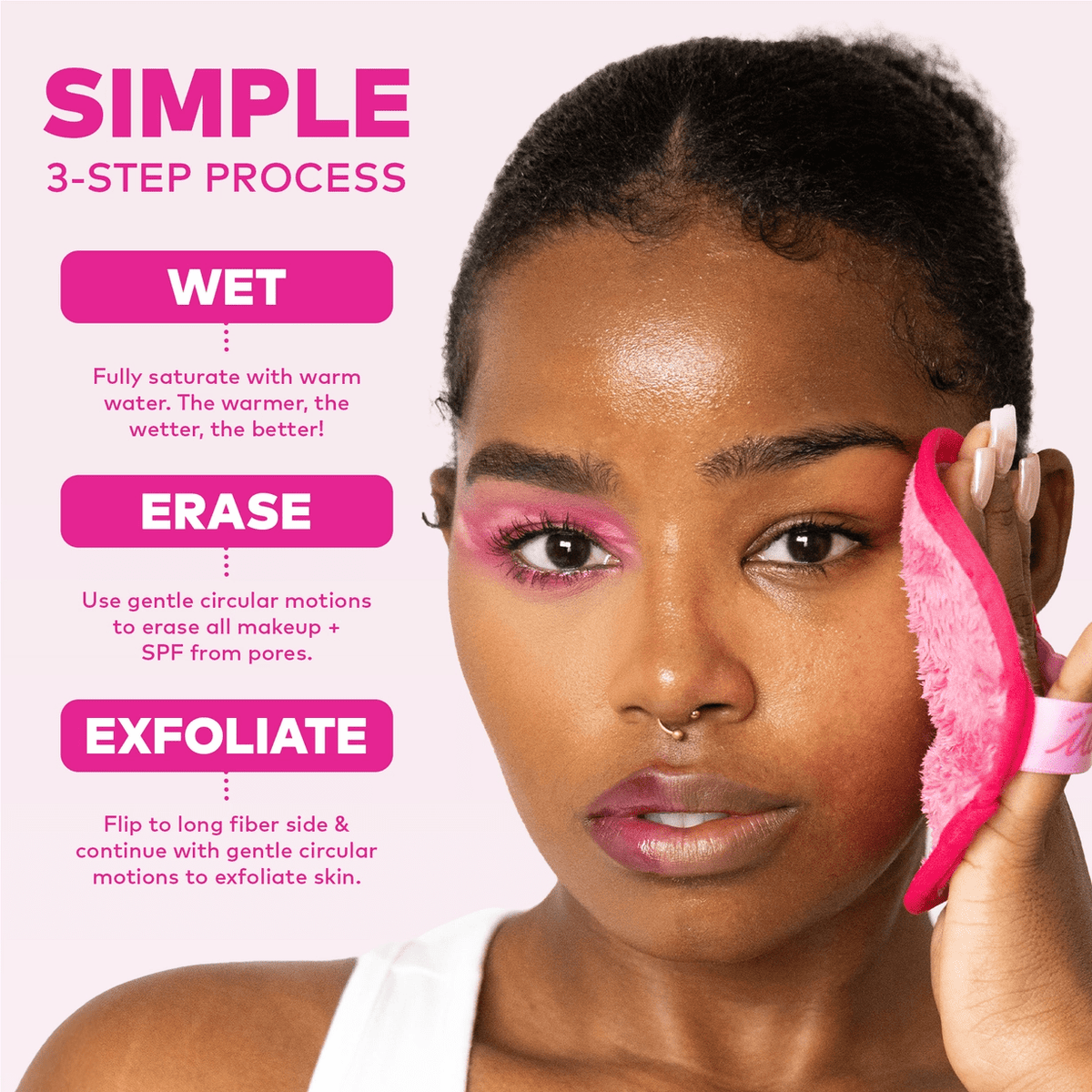 MakeUp Eraser PRO wet erase exfoliate three-step process