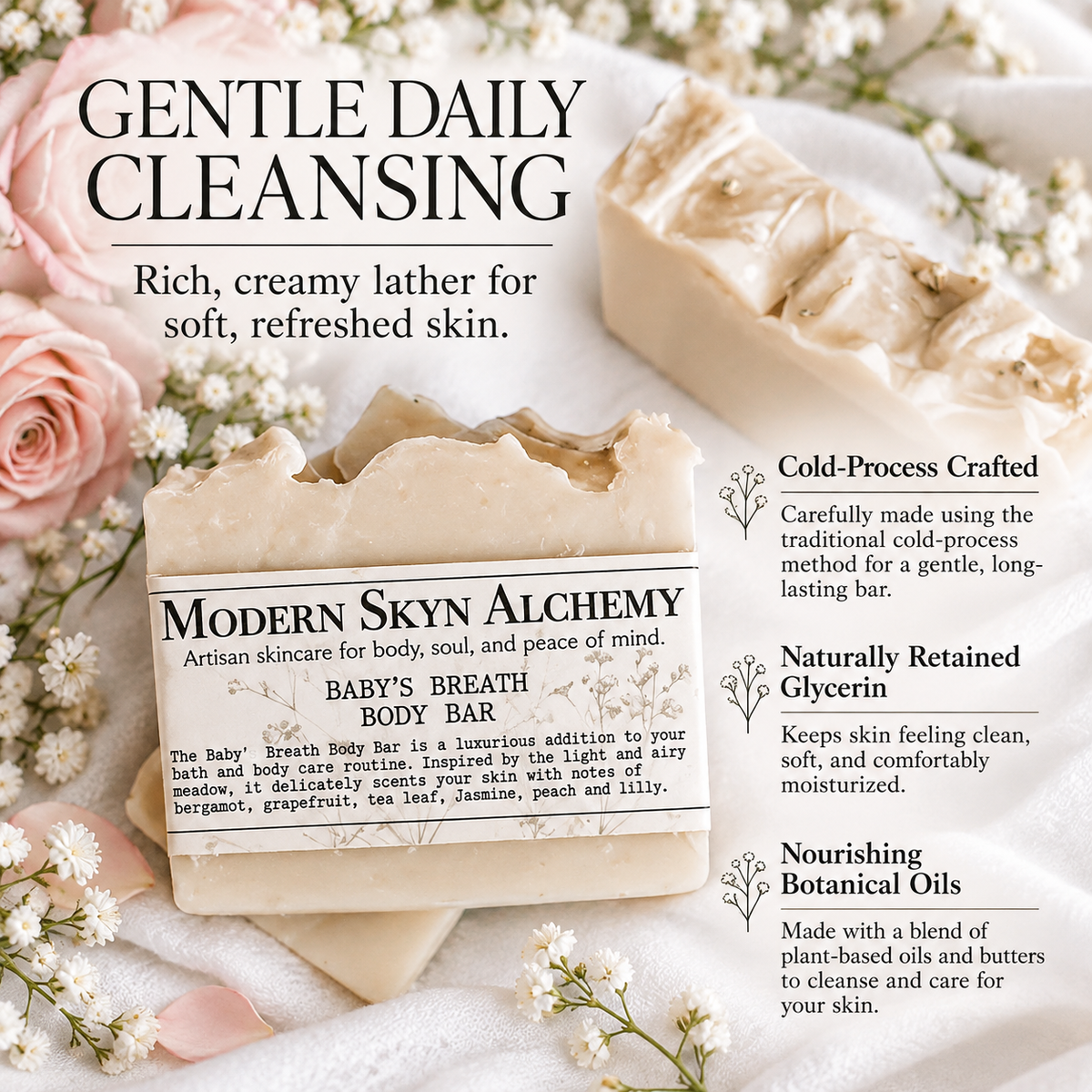 Baby's Breath Body Bar gentle daily cleansing benefits
