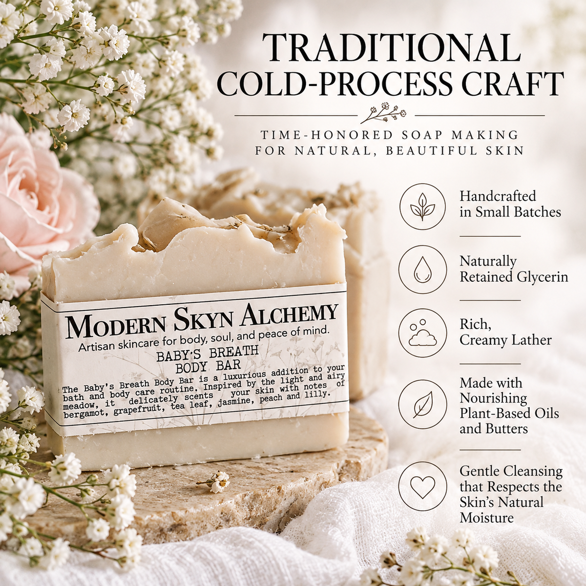 Baby's Breath Body Bar traditional cold-process craftsmanship