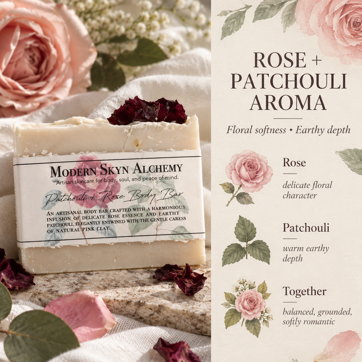 Patchouli Rose Body Bar rose and patchouli aroma