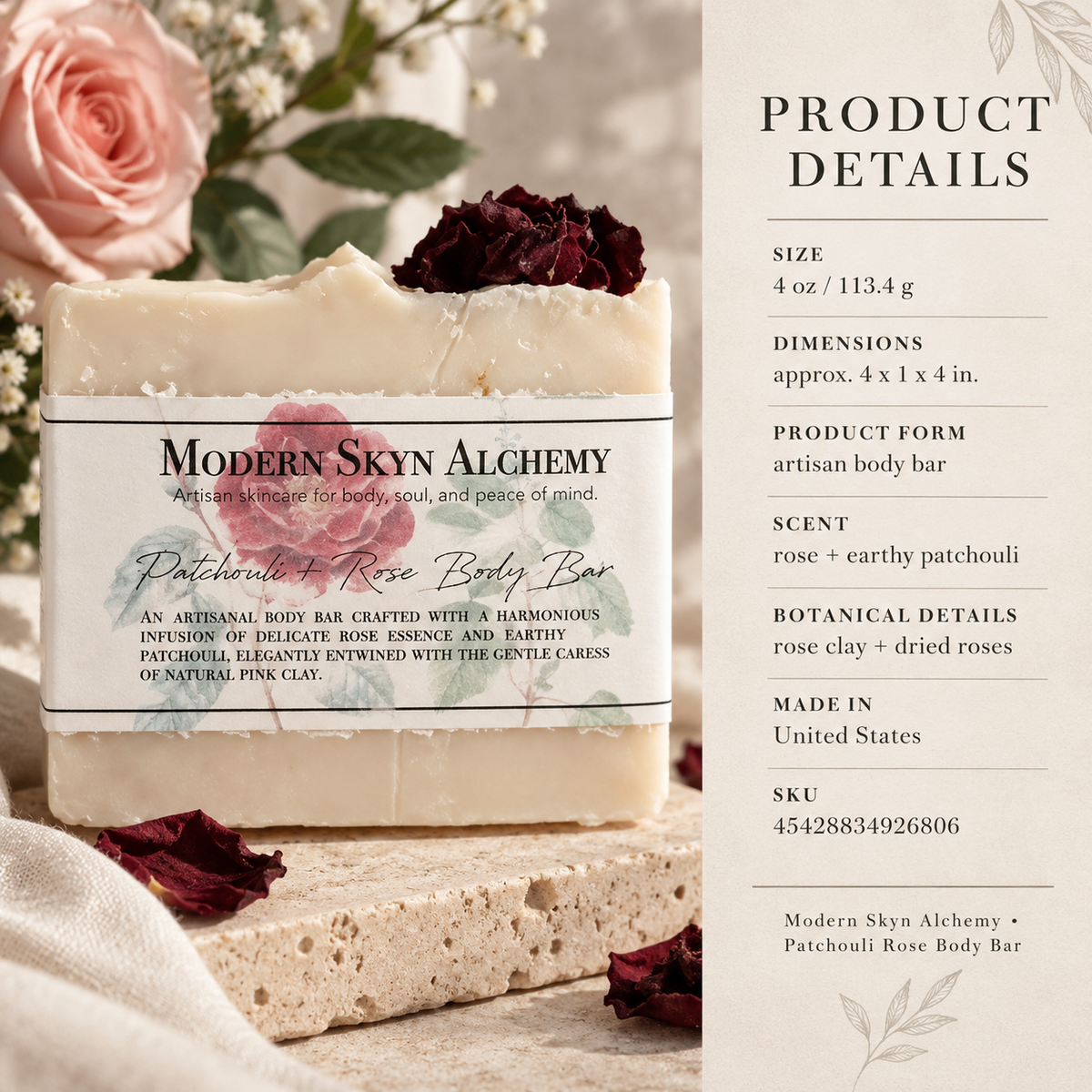 Modern Skyn Alchemy Patchouli Rose Body Bar product details