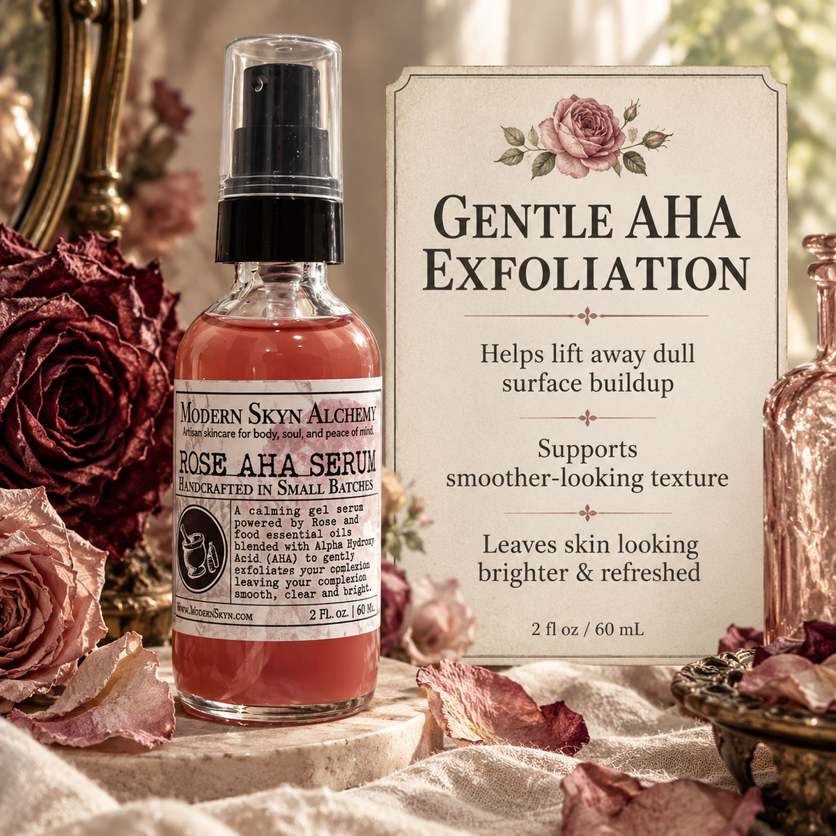 Rose AHA Serum gentle AHA exfoliation benefits