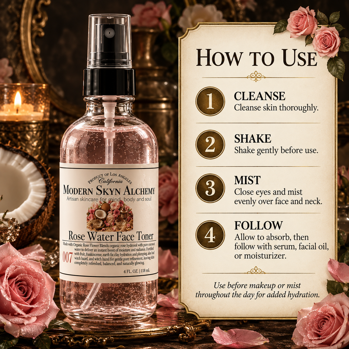 How to use Modern Skyn Alchemy Rose Water Face Toner