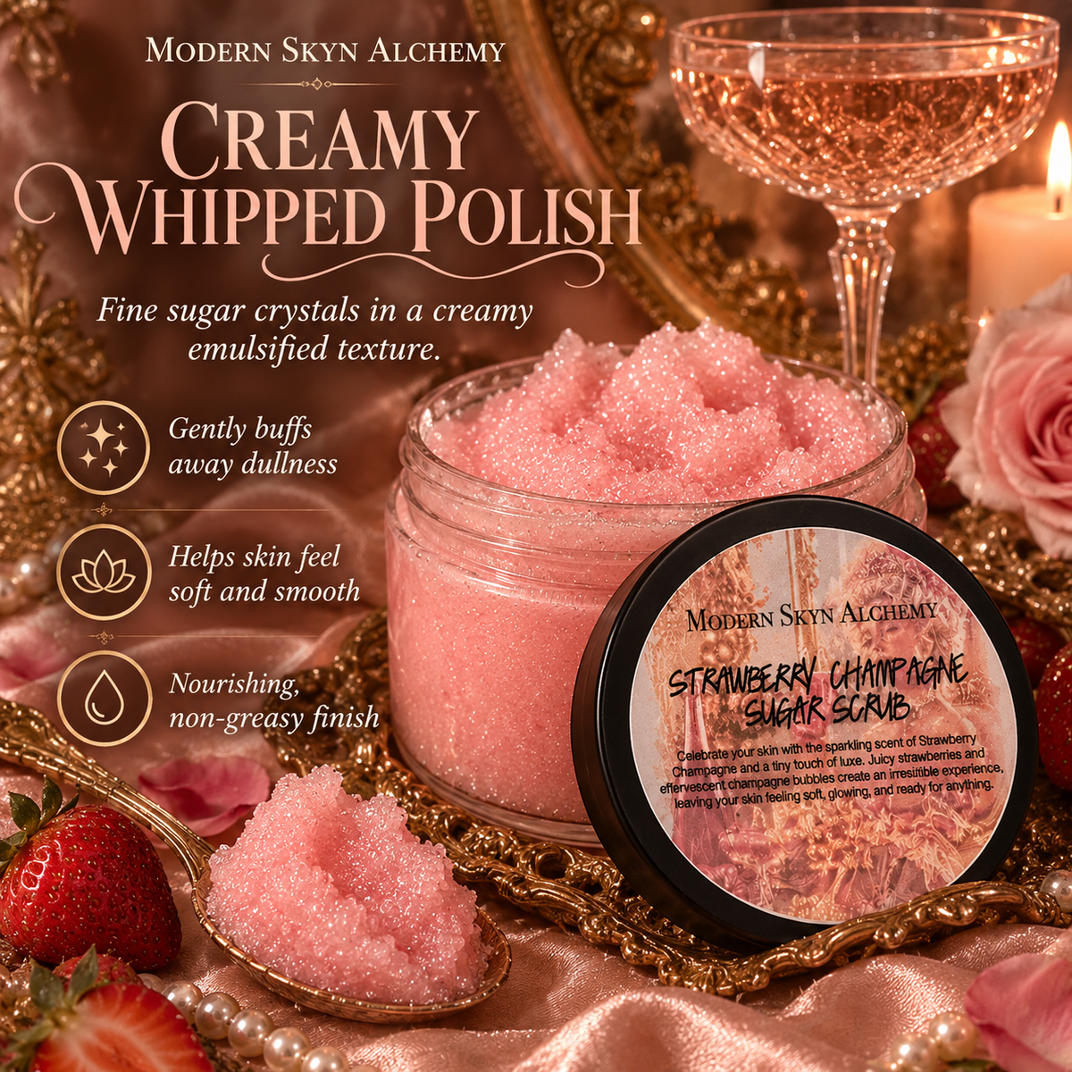 Strawberry Champagne Sugar Scrub creamy whipped texture