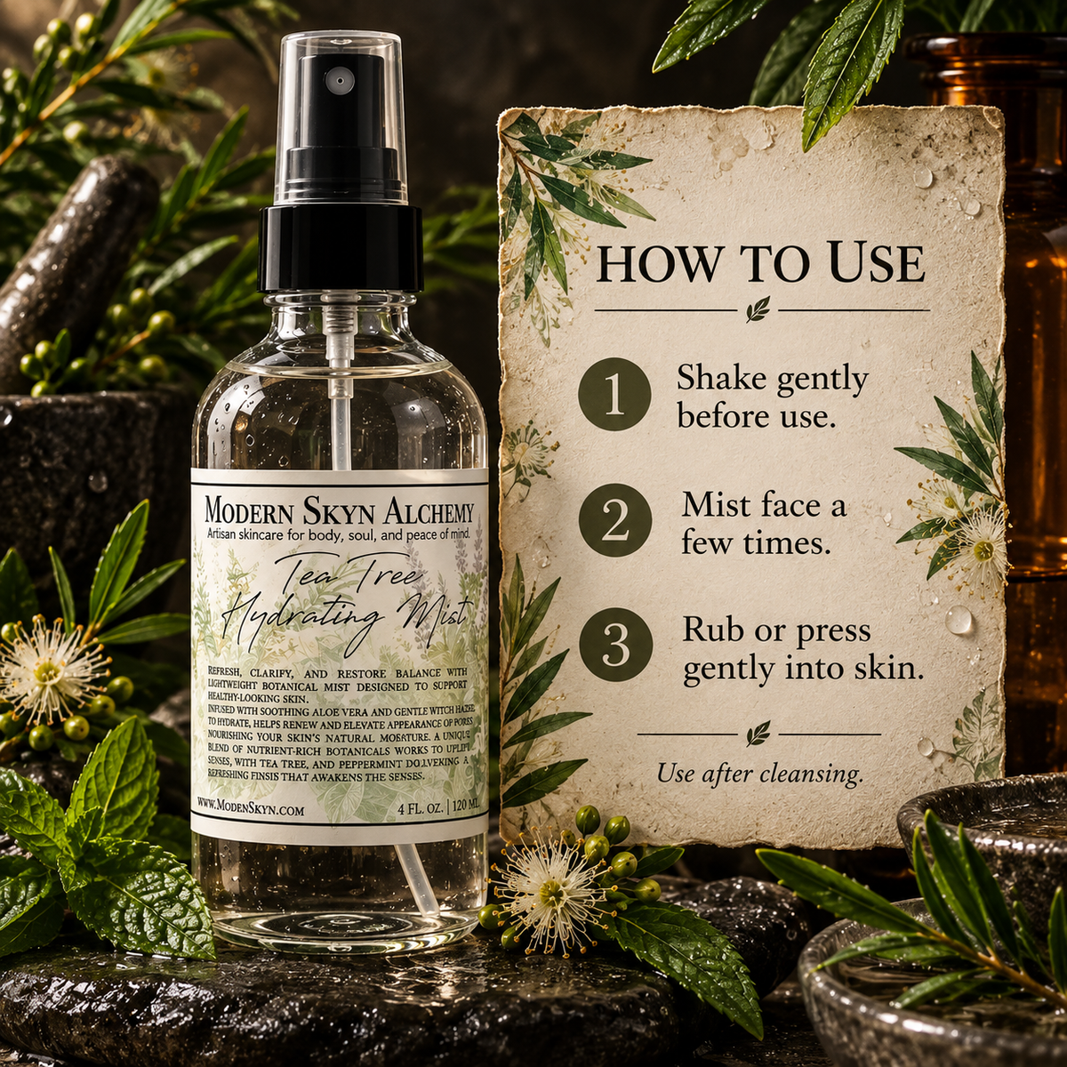 How to use Modern Skyn Alchemy Tea Tree Hydrating Mist