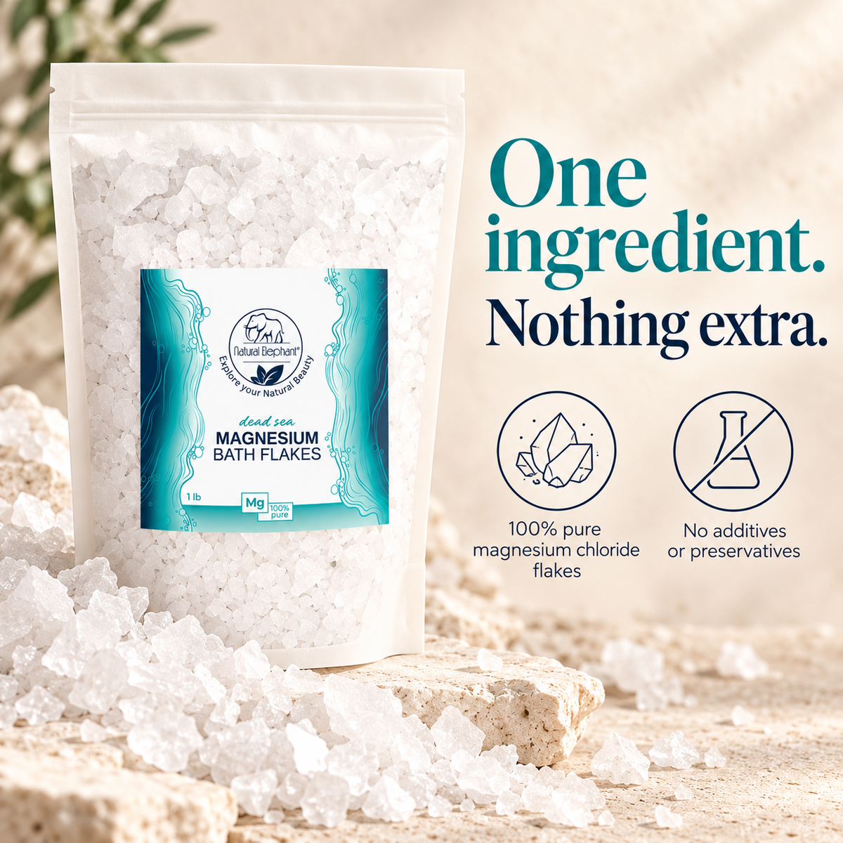 Single ingredient magnesium chloride flakes without additives or preservatives