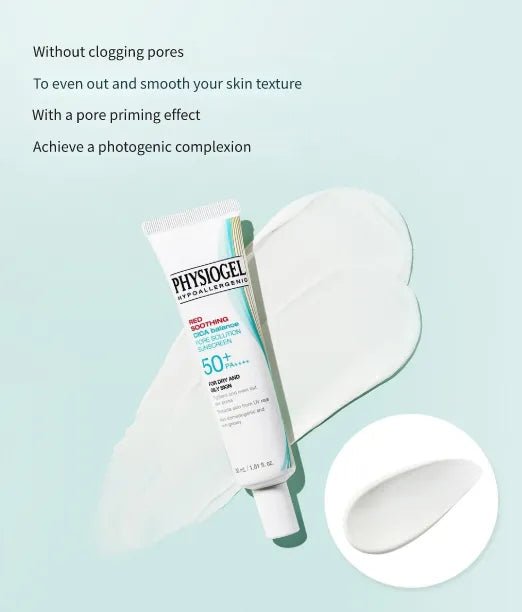 PHYSIOGEL Red Soothing Cica Balance Pore Sunscreen SPF50+ PA++++ 30ml - English Skin Seoul information panel 4