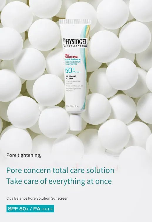 PHYSIOGEL Red Soothing Cica Balance Pore Sunscreen SPF50+ PA++++ 30ml - English Skin Seoul information panel 1