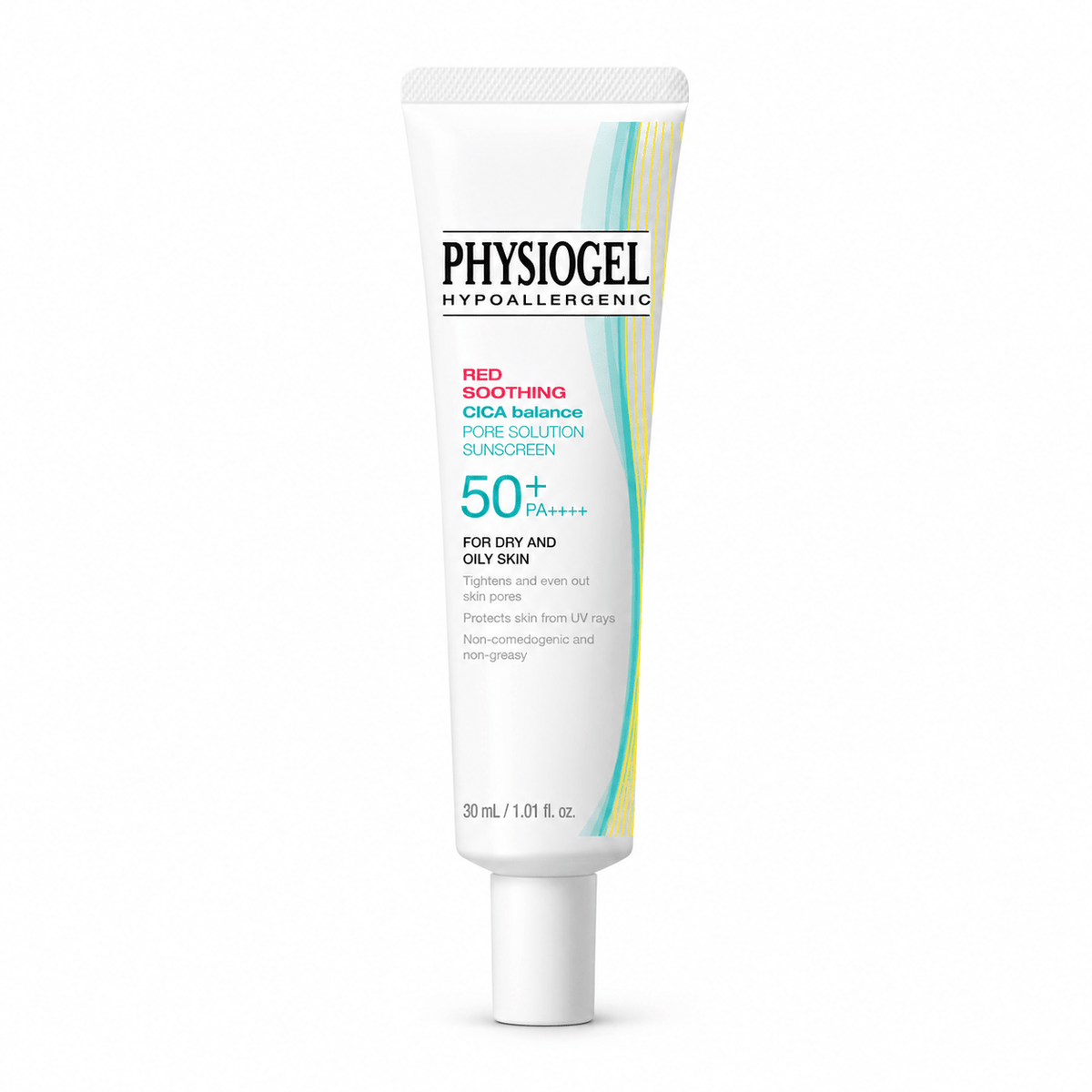 PHYSIOGEL Red Soothing Cica Balance Pore Sunscreen SPF50+ PA++++ 30ml product packaging