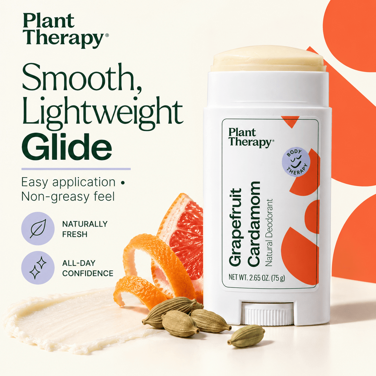 Plant Therapy Grapefruit Cardamom deodorant smooth lightweight glide