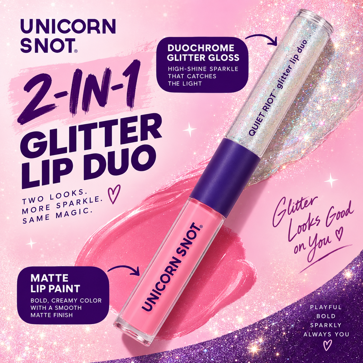Quiet Riot two in one matte lip paint and glitter gloss