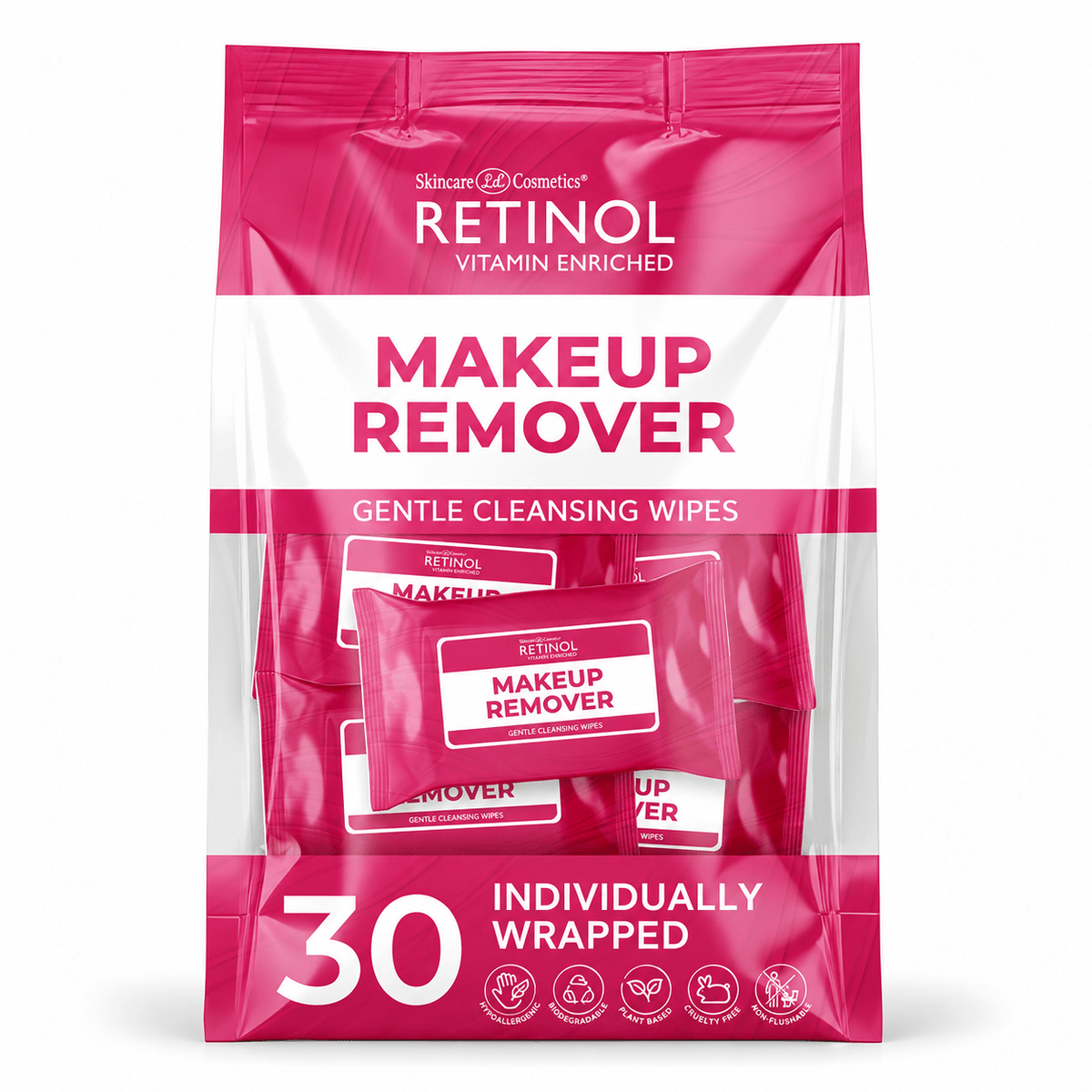 Retinol Makeup Remover Gentle Cleansing Wipes, 30 individually wrapped sachets