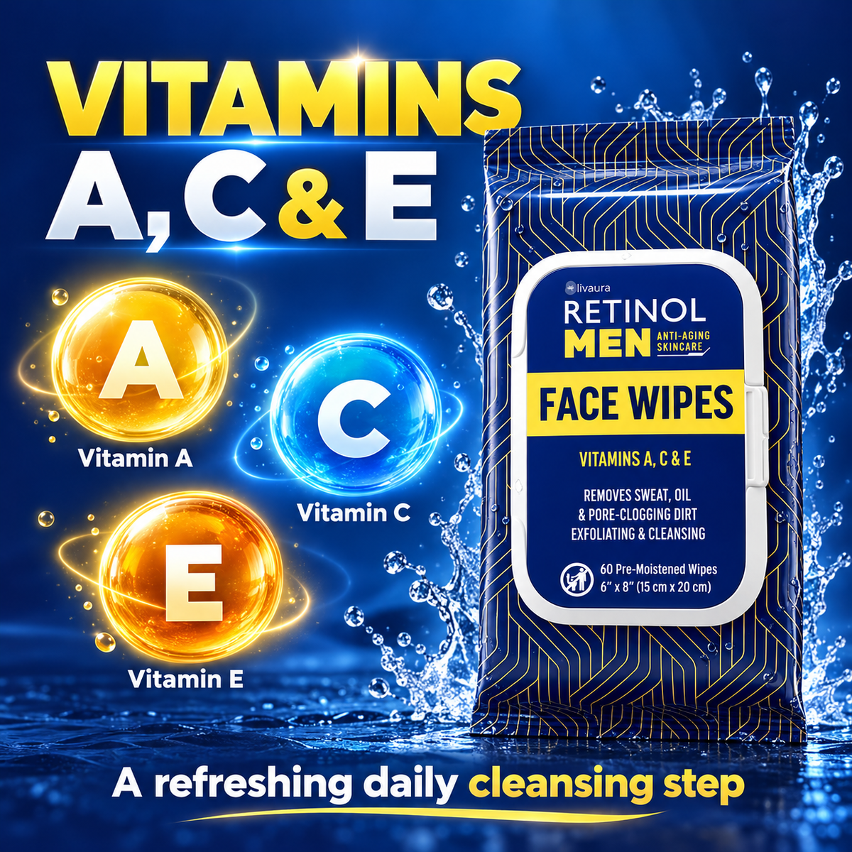 Livaura Retinol Men Face Wipes, 60 Count infographic 2